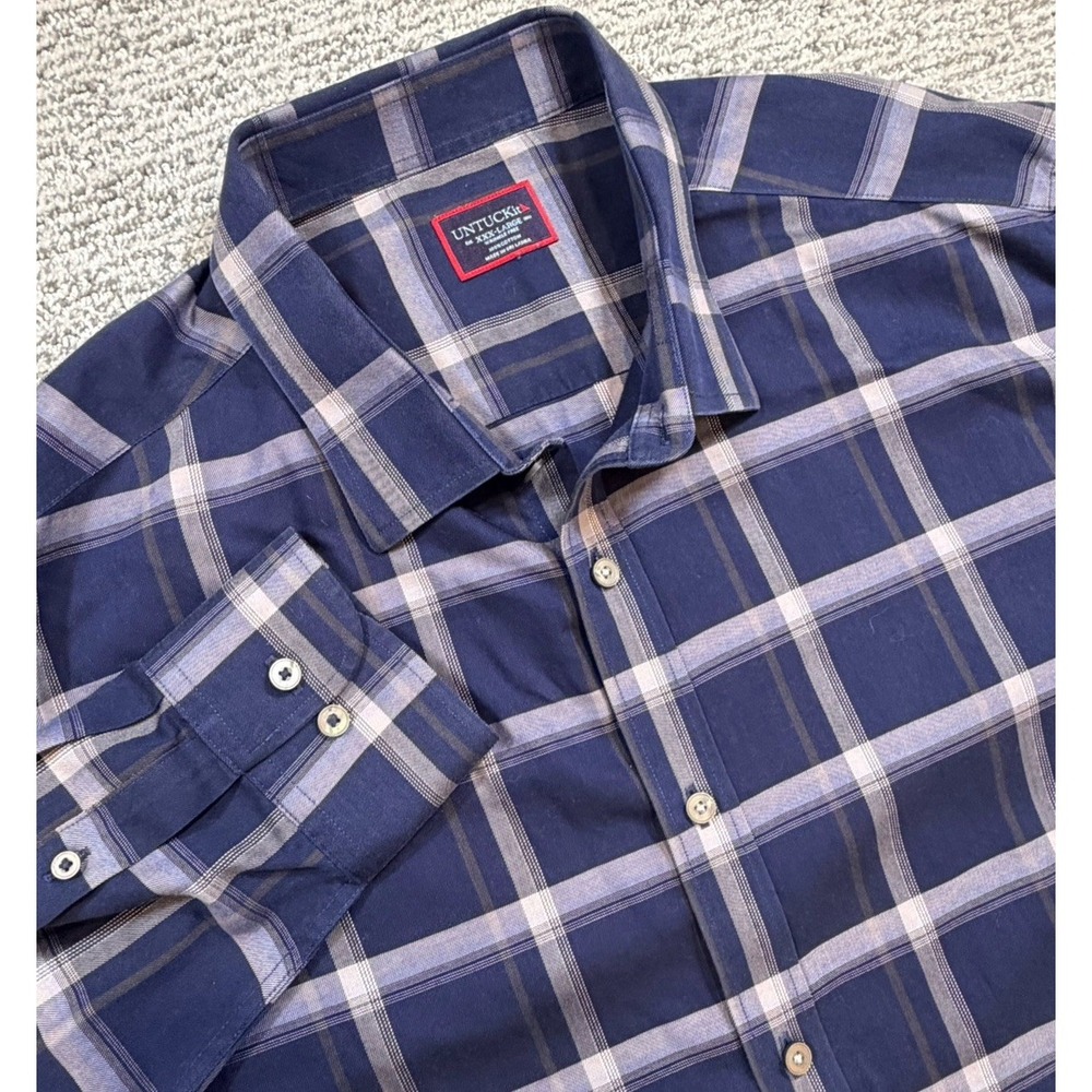 Untuckit Shirt Mens 3XL Blue Plaid Wrinkle Free Button Down Long‎ Sleeve